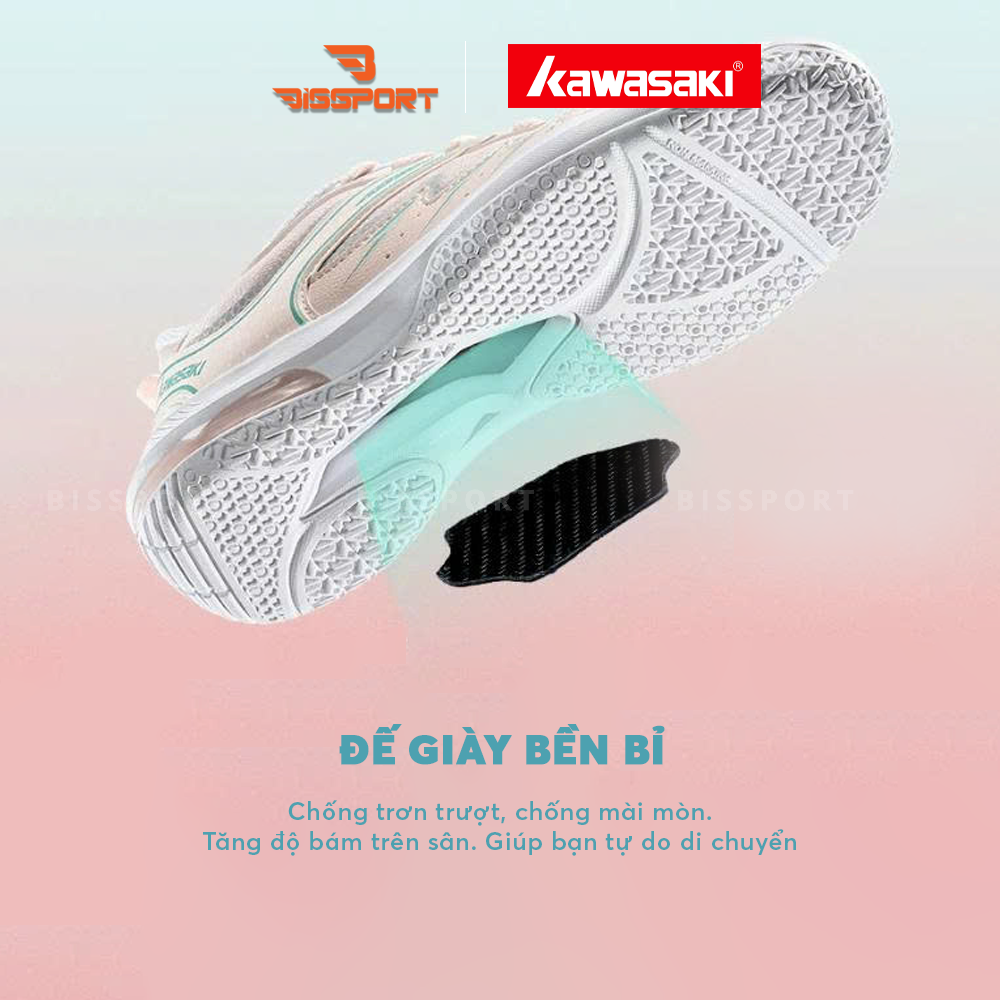 Giày Cầu Lông Kawasaki D22043 Trắng Tím Chính Hãng - Đế Bám Mọi Sân - Bền Bỉ - Nhẹ Nhàng - Ổn Định - Êm Ái